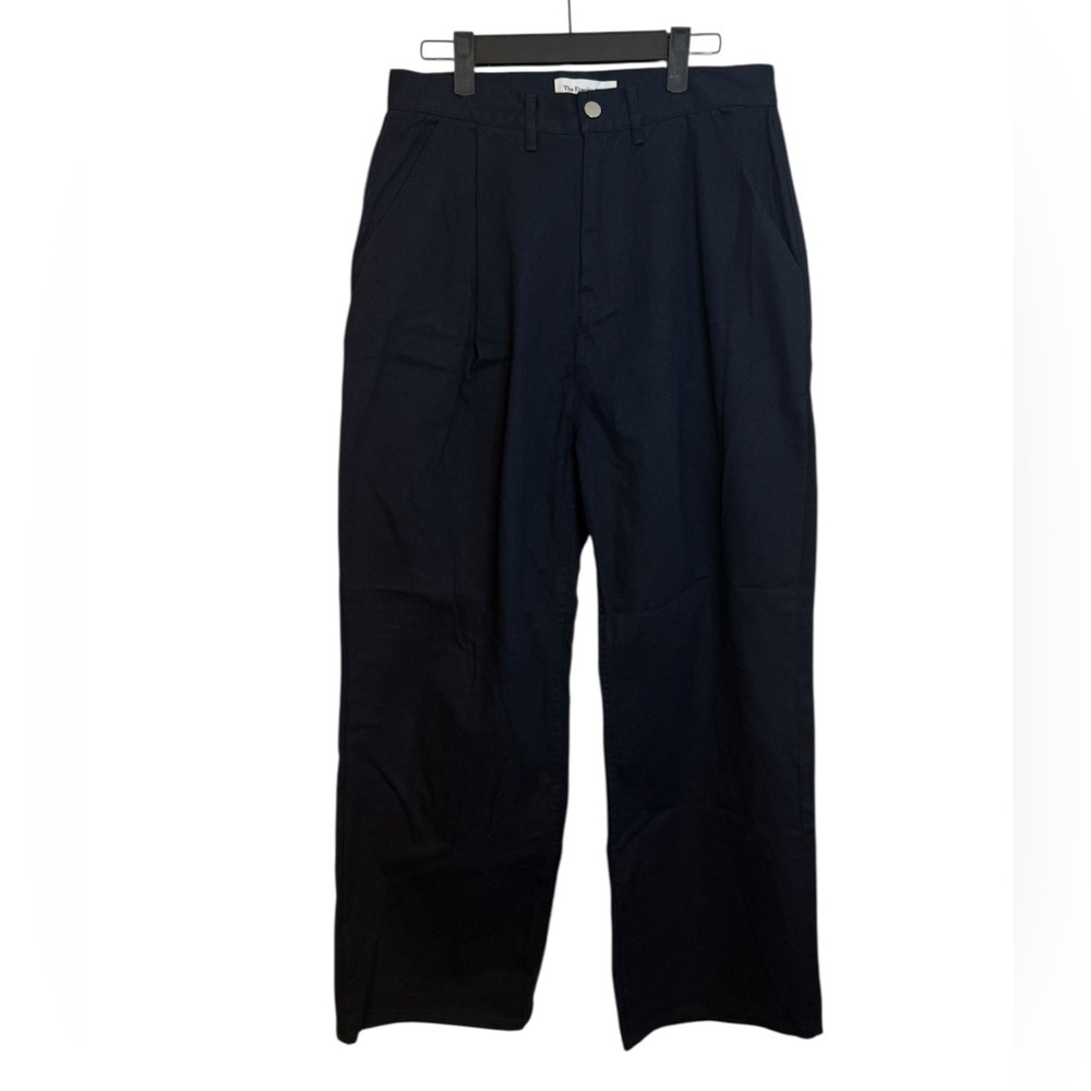 The Frankie Shop Navy Blue High Waisted Pleated Wide Leg Trousers